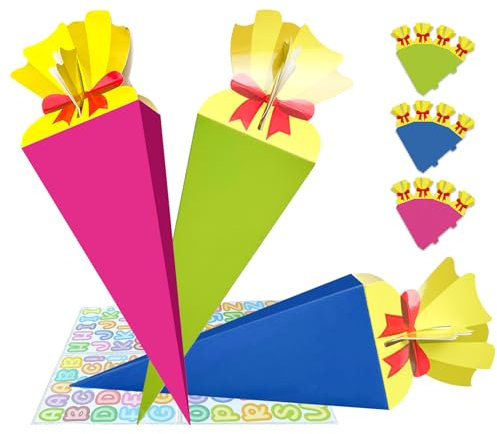 UIKTSSL 9pcs Geschwister Schultüte,Schultüte Bastelset, Faltbare Zuckertüte für die Einschulung zum Schulanfang, Geschenkverpackung Schultüte für Junge und Mädchen