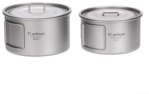 Jayruit Campingschüssel, Titan-Schüssel mit klappbaren Griffen, Campingschüssel, Abendessen, Lebensmittelbehälter, Outdoor-Pfannen für Camping, Wandern, Rucksackreisen, Picknicks (600 ml Schüssel ohne