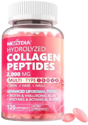 Hydrolyzed Collagen Peptides Pills for Women 2000mg Liposomal Form Type I, II, III, V, X for Optimal Absorption, Multi Collagen Softgels, Collagen Supplements with Hair, Skin & Nails Vitamins 120 Cts