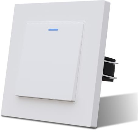 MVAVA Lichtschalter Unterputz 1 Fach 1 Weg Lichtschalter mit LED 86 * 86mm Taste Schalter Wandschalter Kippschalter Weiß