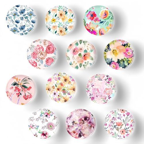 12 Imanes Nevera Flores Coloridas y Lindas Pizarra Blanca Imanes de Nevera para Niños Hermosos Imanes de Vidrio Imanes de Colores Adecuados para Decorar Neveras,Pizarras,Cocinas,Oficinas(C)