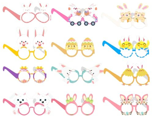 NOPKESV 12 Pcs Lunettes de Fête de Pâques Lapin de Pâques Verres Cadre Lapin Carotte Oeuf Poussin Décorations de Fête de Pâques pour Adulte Enfants Pâques Décoration Cadeaux