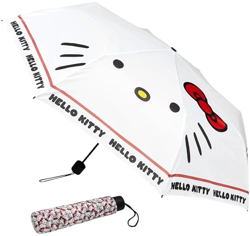 Get Trend Hello Kitty Sanrio Ombrello Pieghevole Bambini Adolescenti Adulti Compatto Ombrelli Antivento Scuola Viaggio Idee Regalo (Bianco Hello Kitty)