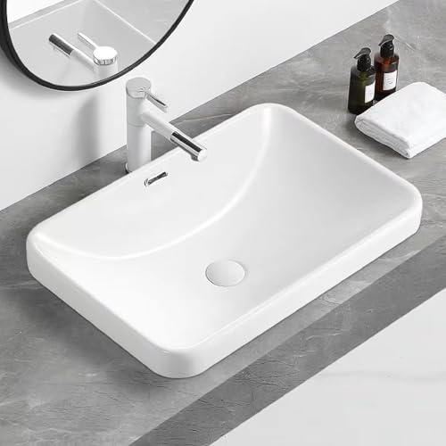 Lavandino Da Appoggio For Bagno, Installazione A Incasso, Lavabo Rettangolare Di Grande Capacità, Smaltato Lucido, Sottopiano, For Hotel E Case.(46x33x16cm)