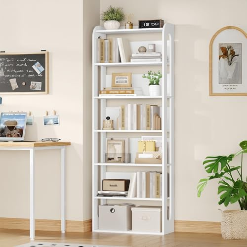 Hzuaneri Libreria a 7 Ripiani, Libreria Soggiorno Legno, Scaffale Portaoggetti Aperto, per Salón, Estudio, Oficin, Dormitorio, 24 x 60 x 182 cm, Bianco BC70003X