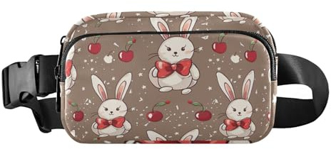 Gürteltasche mit Cartoon-Motiv, Motiv: weißes Kaninchen, rote Schleife, Cherry1, modische Bauchtasche für Damen, Herren, Teenager, kleine Brusttasche, Gürteltasche mit verstellbarem Gurt, für Reisen