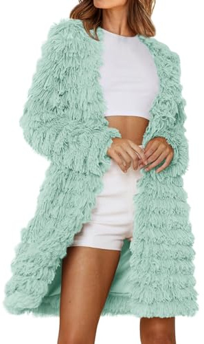 Boyfriend Cardigans Women Lightweight Cardigan Women's 2025 Winter Faux Jackets Fall Fashion Front Long Shaggy Coat Outerwear Knitted Waterfall Ladies Smart Cardigans Womens Jacket Mint Green