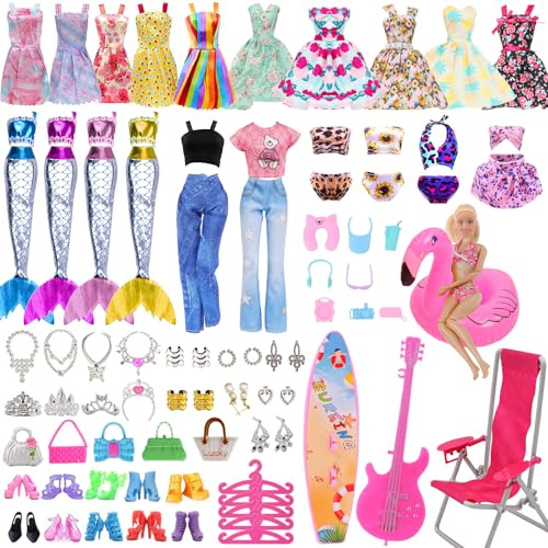 47pcs Ropa y Accesorios de Muñeca, Ropa de Muñeca Incluye Vestido Floral Superior Pantalones Bikini Fashionista Vestido Zapatos Bolsos Joyería Conjunto Accesorios para 11.5  Muñeca Niña