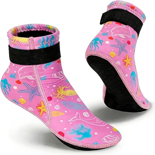 ADUDVLO Kids Neoprene Socks Water Socks Beach Booties 3mm Anti-Slip Wetsuit Footwear Fin Swim Sand Proof Socks for Child Swimming Surfing (UK, Age, One Size, Regular, 6-8.5 Toddler, Rose Red)