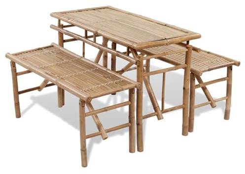 Swpsd Beer Table with 2 Benches 100 cm Bamboo Stools suitable for outdoor use and living room use Model41502
