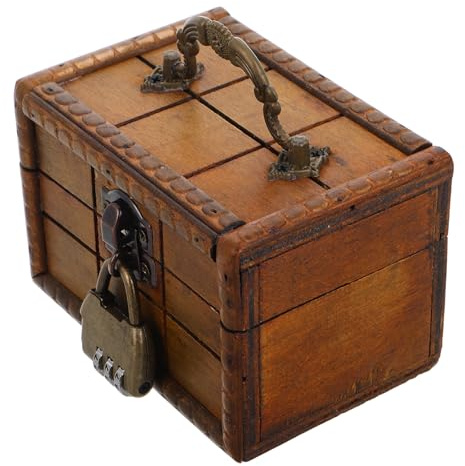 GALPADA Vintage Wooden Treasure Chest With Lock Small Decorative Lockable Jewelry Storage Box Room Prop Keepsake Antique Trinket Organizer Safe Retro Wood Crate 4.68x3.14x3.14 inch