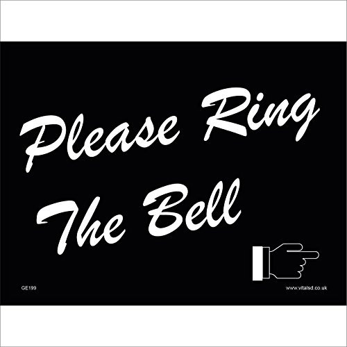 GE199 Please Ring The Bell Sign Advice Notice Buzz Reception Front Desk Right 150mm x 100mm Sticker/Sav - White Background