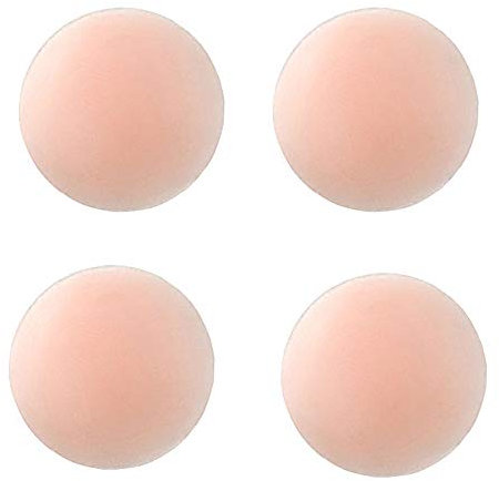 Qiuyan 2 Pairs Silicone Nipple Covers Pasties Invisible Reusable Adhesive for Party Dress - Round