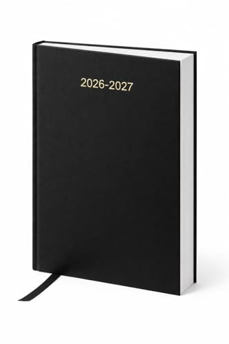 Academic Diary 2026–2027 A4 Day Per Page Student Diary – Black Hardcover Academic Planner 2026-27, August 2026–July 2027, Ribbon Marker, Study Planner for School, University & Teacher Planner
