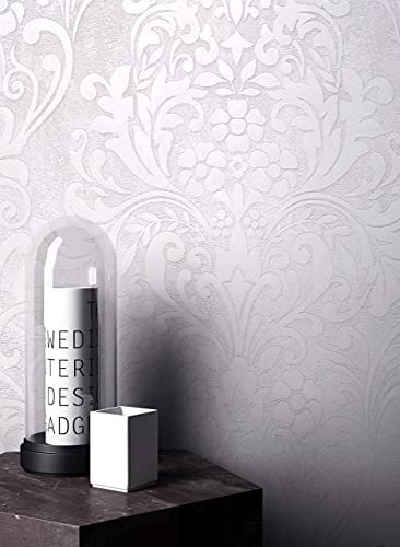 NEWROOM carta da parati Bianchi Lucido Tessuto non Tessuto - Barocco Crema Ornamento Splendore Glamour