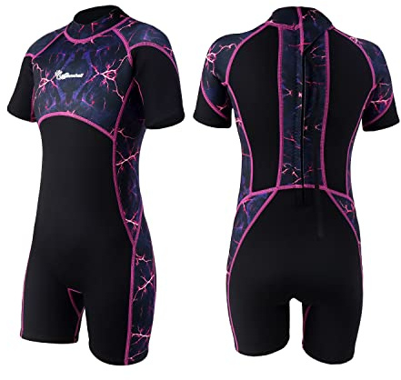 Summshall Muta Bambino per Bambina Ragazze 2.5mm Neoprene Shorty Muta Termica Protezione UV Stampa mimetica Muta da Sub per Surf Diving Snorkeling Nuotare sport acquatici
