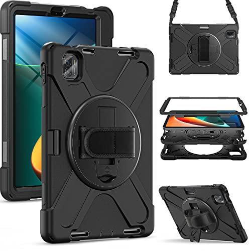 Gerutek Funda Anticaída para Xiaomi Mi Pad 5/Mi Pad 5 Pro 11 Pulgadas 2021, Carcasa Rugosa con Soporte Giratorio, Correa de Mano/Hombro, Portalápiz, Funda Antichoque para Mi Pad 5/Pad 5 Pro 11, Negro