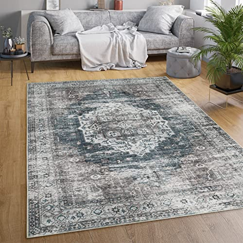 Paco Home Waschbarer Teppich Wohnzimmer Schlafzimmer Vintage Muster Flachgewebe Modern Orientalisch Ornament Pastell, Grösse:160x220 cm, Farbe:Grau