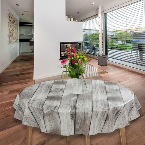 laro runde 140 cm wachstuchtischdecke wachstischdecke abwashbar PVC tischdecke Wachstuch wasserabweisend Garten tischdecke, Muster:Holzoptik l. braun