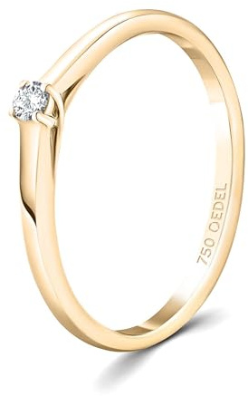 EDELIND Anello solitario diamante 0.05 ct Oro Giallo 18K 750 Anello Donna con Diamante taglio Brillante Anello di Fidanzamento Ø 50 mm con scatola regalo