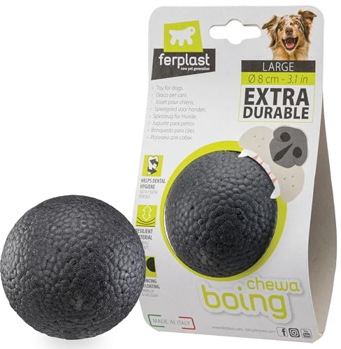 Ferplast Jouet Chien, Balle pour Chien, en Matériau Durable, Non Toxique, Résistante aux Morsures, pour l'Hygiene Dentaire, Rebondissant et Flottant, CHEWA Boing Balle, Jouets Gros Chien, Noir