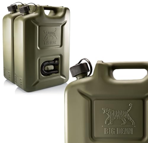 BigDean 2 Stück Benzinkanister 20L in Olivgrün mit flexiblem Ausgießer - Kraftstoffkanister für Benzin & Diesel - Kanister Dieselkanister Reservekanister - Made in Germany