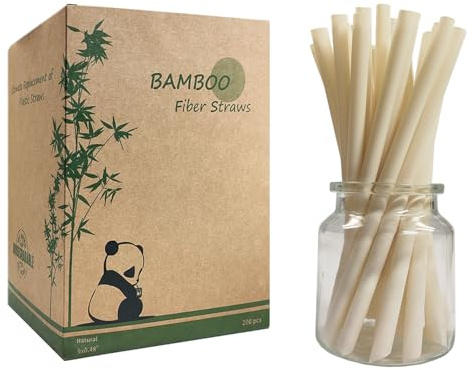 Extra Wide Bamboo Smoothie Boba Straws, 200 Pack Disposable Drinking Straws Biodegradable Bamboo Boba Straws Made of Natural Plant Based Fiber - Durability 9 in x 0.5 in Hot and Cold Drinking