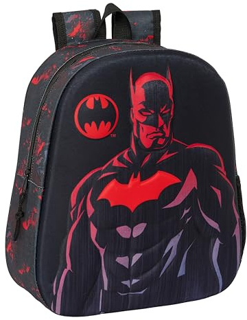 Safta BATMAN - Sac à dos d'école, avec design 3D, adaptable au chariot, idéal pour les enfants de différents âges, confortable et polyvalent, qualité et résistance, 27 x 10 x 33 cm, couleur noire,
