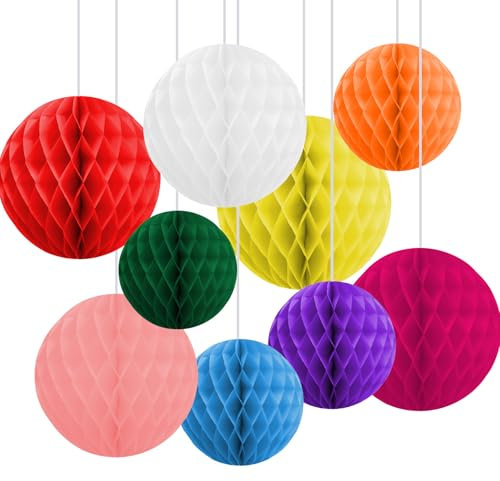 9 Pack Honeycomb Decorations Paper Balls Large 8 (20cm) and 10(25cm) Tissue Paper pom poms Valentine Mother's Day Birthday Baby Shower Wedding Easter Festive (Happy)