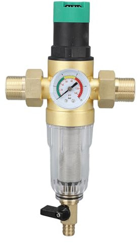 Haofy Regolatore di Pressione 'Acqua con Manometro, Connettore in Ottone, Filtro da 40 Micron, per Impianti Idrici Domestici, Prefiltro Migliorato