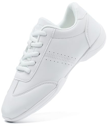 TWDKCHER Cheer Shoes for Girls Womens White Cheerleading Shoes for Youth Breathable Lightweight Competition Comfortable Kids Cheer Sneakers Size