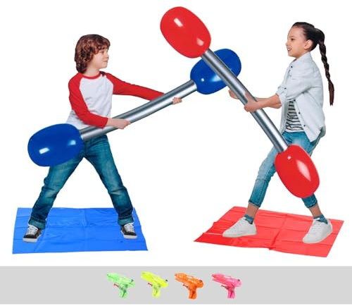Pugil Sticks Inflatable Games Inflatable Garden Toys Inflatable Gladiator Battle Duel Comes with a Small Water Gun in a Random Color Suitable for Children over 5 Years Old (Red Blue)