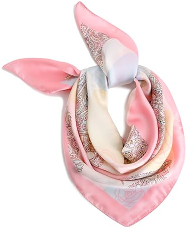FULEI Silk Feel Pink Scarf for Women 70cm Square Head Bandana Fashion Ladies Scarves Wraps