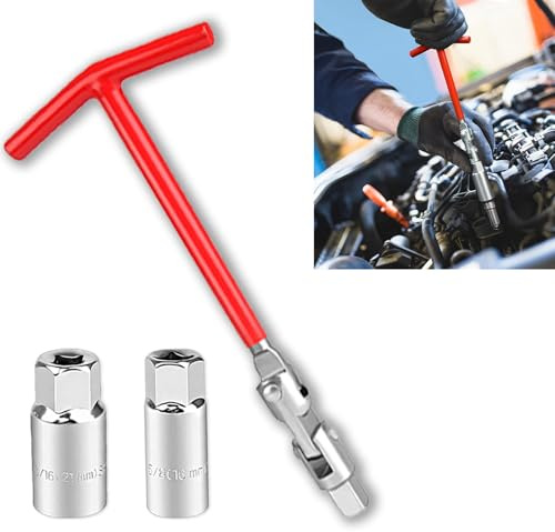 Wogomz T-Handle Spark Plug Socket Wrench with 16mm (5/8) & 21mm (13/16) Remover Installer, Universal Spark Plug Wrench Removal Tool for Motorcycles, Lawn Mowers, Small Motor Vehicles