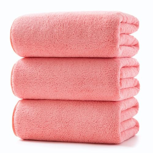Lumimi Towels 3 Piece Very Soft Microfiber Bath Towel Set Super Absorbent Light Quick Dry and Durable, 55 L x 27 W, 3 Pack Pink Red