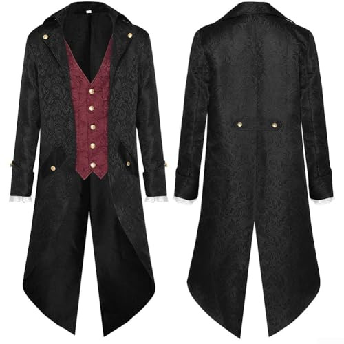 Giacca da uomo medievale steampunk, cappotto gotico frack, Halloween, pirata, vampiro, cosplay, costume da uomo, ricamato, rinascimentale vittoriano, retrò, colore rosso M