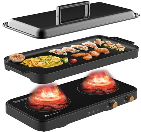 Induction cooker with 2 burners, detachable baking tray, non stick, temperature control option with timer, suitable for kitchen and outdoor barbecue