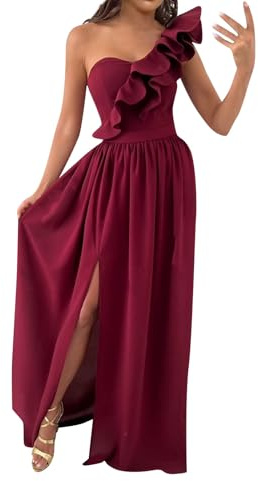FUPODD Abendkleider Elegant Für Hochzeit Maxi Kleider Damen One Shoulder Abendkleid Lang Mit Schlitz Ballkleid Corset Cocktailkleid Bodenlang Brautjungfernkleider Frauen Rückenfrei Abschlusskleid