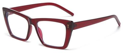 LJCZKA Blue Light Blocking Glasses Women, Cat Eye Computer Gaming Eyeglasses Oversized Cateye Frame Anti Fatigue Clear Lens Eyewear (Red, 0.0, x)