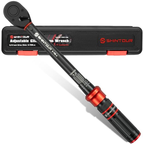 SHINTOUR 3/8 Drive Small Click Torque Wrench 5-70 Nm for Moto Car Bike DIY | Dual-Direction Adjustable Wrench 72T with Dual Range Scales, High 3% Precision for Bicycle, Motorcycle, Wheel Nut Spark plug