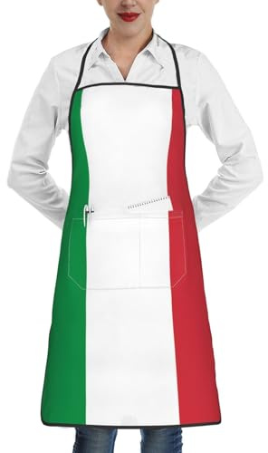 fdgbnm Grembiule con bandiera italiana. Impermeabile di alta qualità con tasca. 100% poliestere, senza pieghe, per cucina, barbecue, bar, salone.