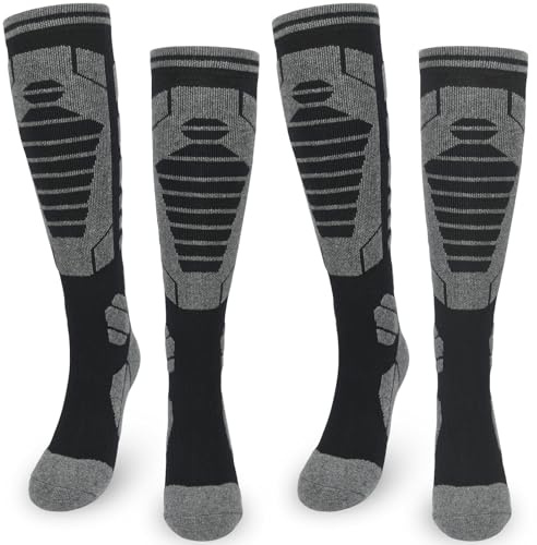 ouhos 2 pares de calcetines térmicos de esquí para mujer, calcetines térmicos gruesos de invierno, para mujer, talla 39-42 (FR/ES, Números, 39, 42, Regular, Regular, Negro y negro)