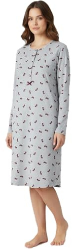 Viterbo Biancheria Camicia da Notte Donna in 100% Caldo Cotone Interlock Invernale PS22040 con Bottoni (Bianco Melange, M)