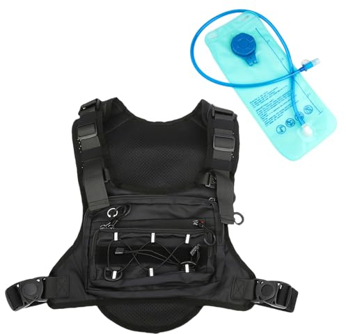 Aomiun Chaleco de Hidratación, Mochila para Correr con Vejiga de Hidratación de 2L, MúLtiples Bolsillos, Ligero, Transpirable, Correa de Pecho Ajustable, para Senderismo, (Negro con Bolsa de Agua de