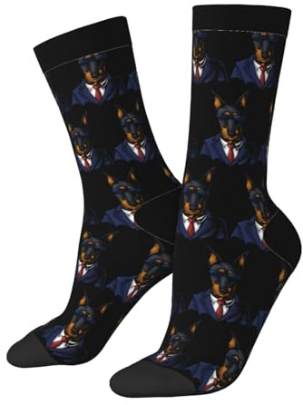 Un Doberman Pinscher Stylé En Costume Femme Homme Chaussette De Basket Chaude Chaussettes Tennis Classiques Soquettes Sport Pour Vie Quotidienne Randonnées Running