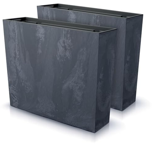 IMJ-Global - Pot de Fleur Interieur Exterieur Beton Effect (58x18x 49,8 cm - 44 litres) Bac Plastique Rectangulaire pour Plante. Pots de Fleurs pour Décorer la Maison ou être Exposé à l'Extérieur