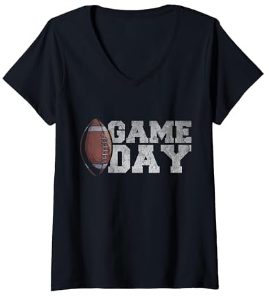 Women's Vintage American Football Game Day V-Neck T-Shirt, Black, XX-Large
