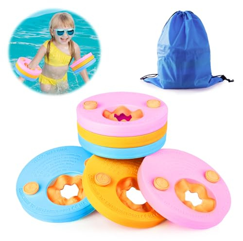 Swimming Arm Floats- 6Pcs Arm Bands Floating Swim Wings With Storage Bag Swimmer Foam Discs Wristbands Aid Non Inflatable Buoyancy Rings Floating Discs for Kids Aged 3-6 Pool Beach Swimming Learning