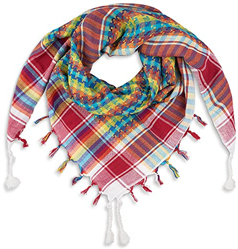 LOVARZI Bufanda Blanco Multicolor - Foulard palestino para hombre y mujer - Pañuelo niños y niñas