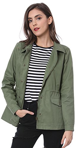 Allegra K Women's Saint Patrick's Day Drawstring Waist Flap Pockets Lightweight Utility Jacket